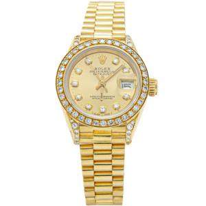 Rolex Champagne Dial 18K Yellow Gold Datejust Diamond Dial & Bezel Women's Watch 26MM
