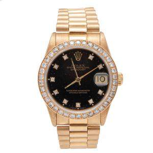 Pre Owned Rolex Black Dial Datejust Yellow Gold Diamond Dial & Bezel Women'S Watch 31MM