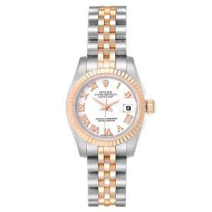 Pre Owned Rolex White 18K Rose Gold And Stainless Steel Datejust 179171 Women's Wristwatch 26 MM