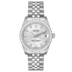 Pre Owned Rolex Silver Diamonds 18K White Gold And Stainless Steel Datejust 178384 Women's Wristwatch 31 MM