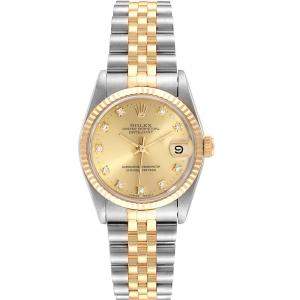 Pre Owned Rolex Champagne Diamonds 18K Yellow Gold And Stainless Steel Datejust 68273 Women's Wristwatch 31 MM
