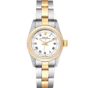 Pre Owned Rolex White 18K Yellow Gold And Stainless Steel Oyster Perpetual 67193 Women's Wristwatch 24 MM
