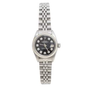 Pre Owned Rolex Black Stainless Steel Datejust Diamond 6916 Women's Wristwatch 26 mm