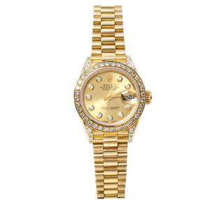 Pre Owned Rolex Champagne 18K Yellow Gold Diamond Datejust 69158 Women's Watch 26 mm