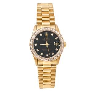 Pre Owned Rolex Black 18K Yellow Gold Diamond Datejust 68278 Women's Wristwatch 31 mm