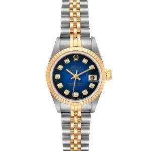 مملوكة مسبقًا Rolex Blue Diamonds 18K Yellow Gold And Stainless Steel Datejust 69173 Women's Wristwatch 26 MM 