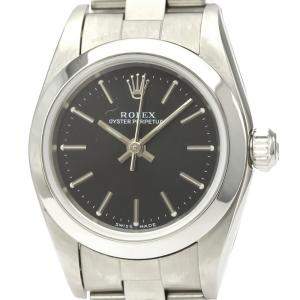 Pre Owned Rolex Black Stainless Steel Oyster Perpetual 76080 Automatic Women's Wristwatch 24 MM
