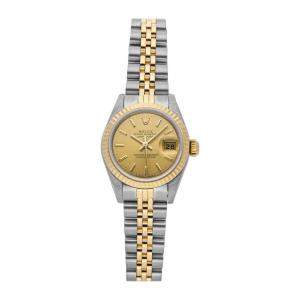 Pre Owned Rolex Champagne 18K Yellow Gold And Stainless Steel Datejust 69173 Women's Wristwatch 26 MM