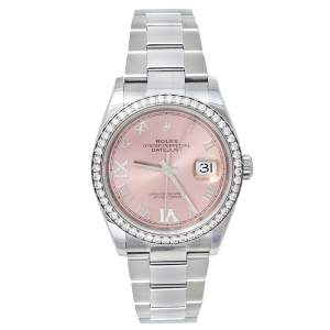 Pre Owned Rolex Pink 18K White Gold & Stainless Steel Diamonds Oyster Perpetual Datejust 126284RBR Women's Wristwatch 36 mm
