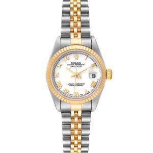 Pre Owned Rolex White 18K Yellow Gold And Stainless Steel Datejust 79173 Women's Wristwatch 26 MM
