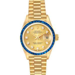 Rolex Champagne Diamonds And Sapphire 18K Yellow Gold President Datejust 69118 Women's Wristwatch 26 MM