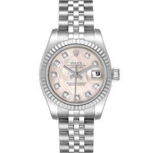 Pre Owned Rolex MOP Diamonds 18K White Gold And Stainless Steel Datejust 179174 Women's Wristwatch 26 MM