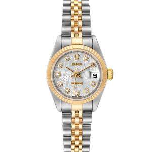 Pre Owned Rolex Silver Diamonds 18K Yellow Gold And Stainless Steel Datejust 79173 Women's Wristwatch 26 MM