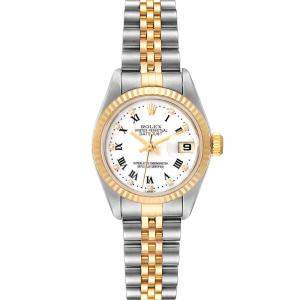 Pre Owned Rolex White Diamonds 18k Yellow Gold And Stainless Steel Datejust 79173 Women's Wristwatch 26 MM
