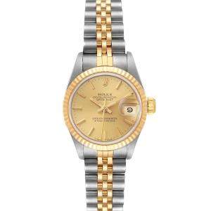 Pre Owned Rolex Champagne 18K Yellow Gold And Stainless Steel Datejust 69173 Women's Wristwatch 26 MM