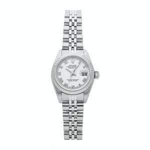 Pre Owned Rolex White 18k White Gold And Stainless Steel Datejust 79174 Women's Wristwatch 26 MM