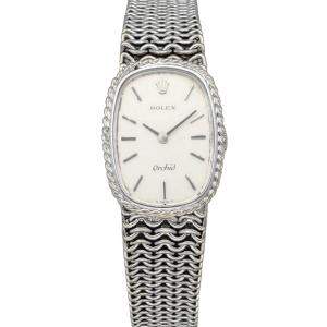 Rolex Silver 18K White Gold Orchid Vintage Women's Wristwatch 20 MM