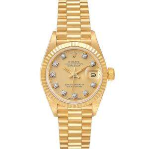 Pre Owned Rolex Diamonds 18K Yellow Gold President Datejust 69178 Women's Wristwatch 26 MM