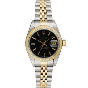 Rolex Black 18K Yellow Gold And Stainless Steel Datejust 69173 Women's Wristwatch 26 MM