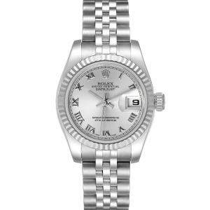 Rolex Silver Diamonds 18K White Gold And Stainless Steel Datejust 179174 Women's Wristwatch 26 MM