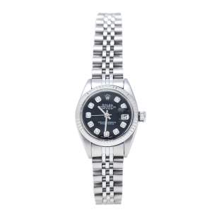 Pre Owned Rolex Black Stainless Steel Datejust Diamond 6916 Women's Wristwatch 26 mm