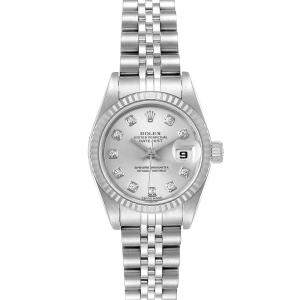 Rolex Silver Diamonds 18k White Gold And Stainless Steel Datejust 79174 Women's Wristwatch 26 MM