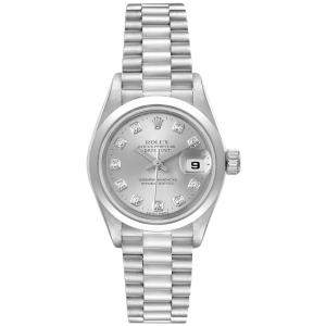 Rolex Silver Diamond Platinum President 79166 Women's Wristwatch 26 MM