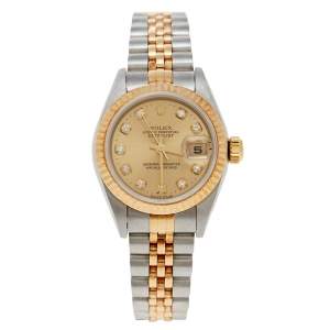 Pre Owned Rolex Champagne 18K Yellow Gold and Stainless Steel Diamonds Datejust 79173 Women's Wristwatch 26 mm
