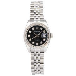 Rolex Black Diamonds 18k White Gold And Stainless Steel Datejust 179174 Women's Wristwatch 26 MM