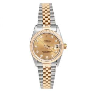 Pre Owned Rolex Champagne Diamonds 18K Yellow Gold And Stainless Steel Datejust 68273 Women's Wristwatch 30 MM