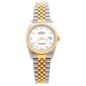 Pre Owned Rolex White 18k Yellow Gold and Stainless Steel Datejust 16233 Men's Wristwatch 36 mm 
