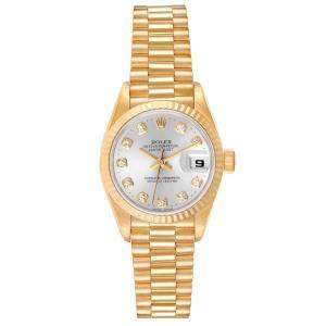 Rolex Silver Diamonds 18K Yellow Gold President Datejust 69178 Women's Wristwatch 26 MM