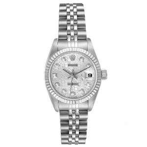 Rolex Silver Diamonds 18K White Gold And Stainless Steel Datejust 69174 Women's Wristwatch 26 MM