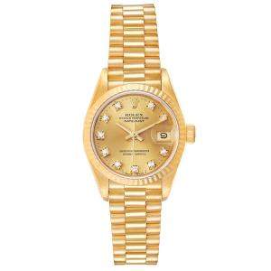 Rolex Champagne Diamonds 18K Yellow Gold President Datejust 69178 Women's Wristwatch 26 MM