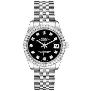 Rolex Black Diamonds 18K White Gold And Stainless Steel Datejust 178384 Women's Wristwatch 31 MM