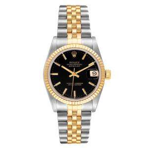 Rolex Black 18K Yellow Gold And Stainless Steel Datejust 68273 Women's Wristwatch 31 MM