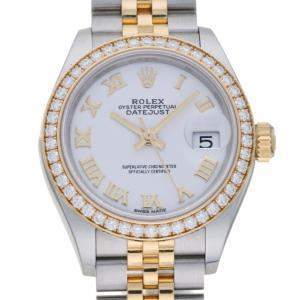 Rolex Silver Diamonds 18K Yellow Gold And Stainless Steel Datejust 279383RBR Women's Wristwatch 28 MM