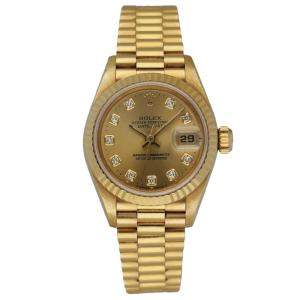 Rolex Champagne Diamonds 18K Yellow Gold Datejust 69178 Women's Wristwatch 26 MM