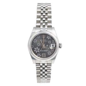 Rolex Rhodium Floral Stainless Steel Datejust 178240 Women's Wristwatch 31 mm