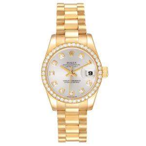 Rolex Silver 18K Yellow Gold Diamond President 179138 Women's Wristwatch 26MM