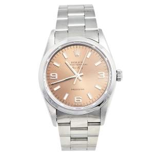 Pre Owned Rolex Salmon Stainless Steel Air King 14000 Unisex Wristwatch 34 MM