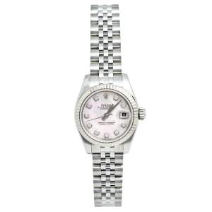 Pre Owned Rolex MOP Diamonds 18K White Gold Stainless Steel Datejust 179174 Women's Wristwatch 26 MM