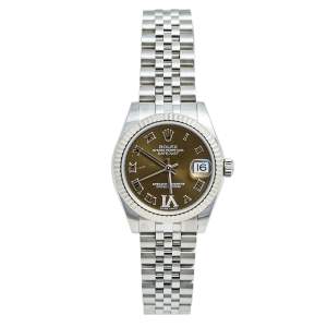 Rolex Brown Diamond 18k White Gold Stainless Steel Datejust 178274 Women's Wristwatch 31 mm