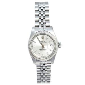 Pre Owned Rolex Silver 18K White Gold Stainless Steel Datejust 179174 Women's Wristwatch 26 MM