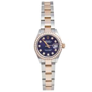 Pre Owned Rolex Aubergine 18K Everose Gold Stainless Steel Diamond Datejust 279381RBR-0015 Women's Wristwatch 28 mm