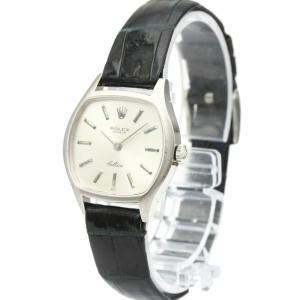 Rolex Silver 18K White Gold Cellini 3801 Quartz Women's Wristwatch 26 MM