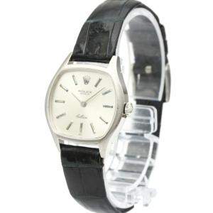 Pre Owned Rolex Silver 18K White Gold Cellini 3801 Quartz Women's Wristwatch 26 MM