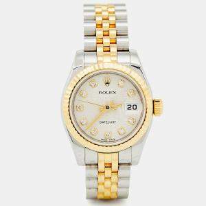 Pre Owned Rolex Silver White Jubilee 18K Yellow Gold Stainless Steel Diamond Datejust 179173 Women's Wristwatch 26 mm