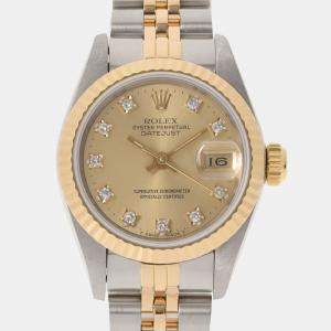 Pre Owned Rolex Champagne Diamonds 18K Yellow Gold And Stainless Steel Datejust 69173 Women's Wristwatch 26 MM