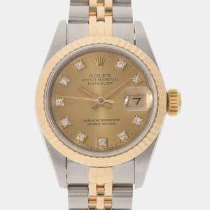 Pre Owned Rolex Champagne Diamonds 18K Yellow Gold And Stainless Steel Datejust 69173 Women's Wristwatch 26 MM